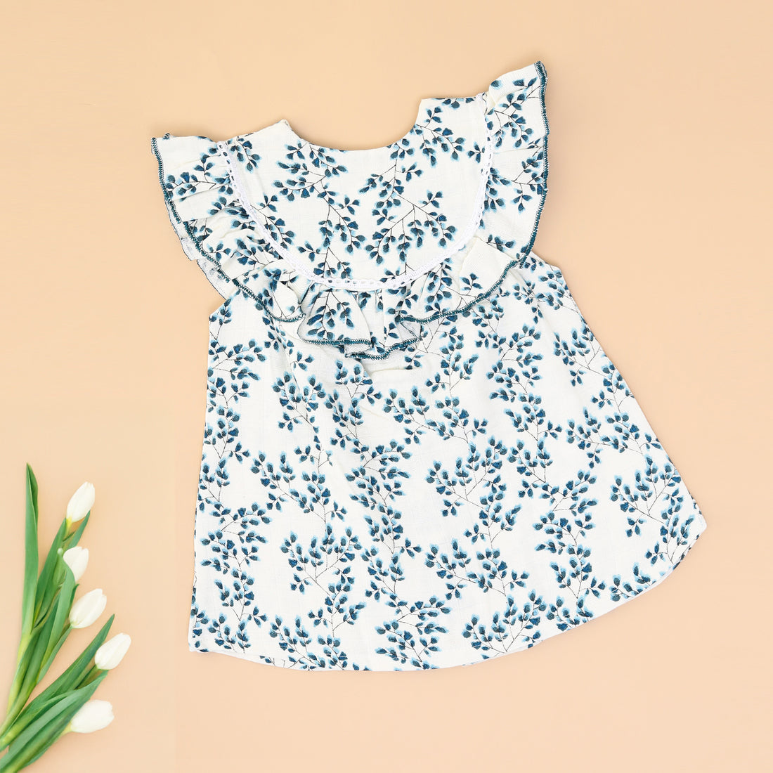 Blue Garden Bloom Muslin Frock