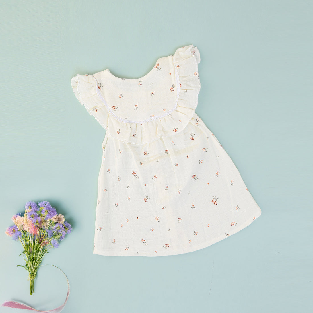 Cream Blossom Muslin Frock