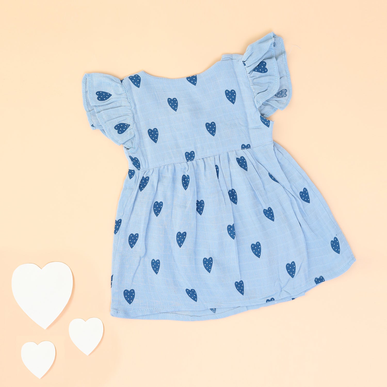 Blue Heart Charm Muslin Frock
