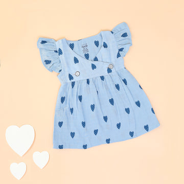 Blue Heart Charm Muslin Frock