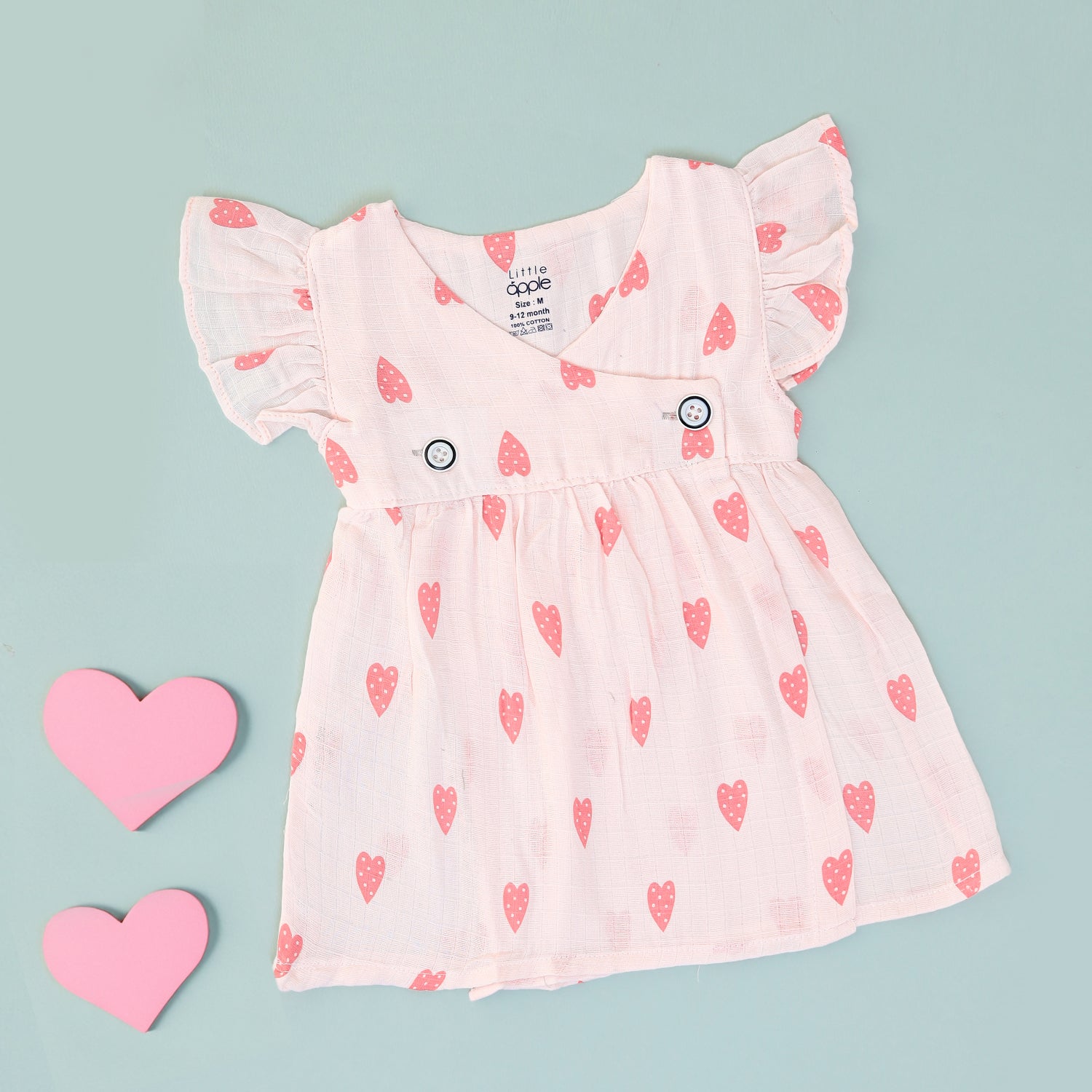 Pink Heart Charm Muslin Frock