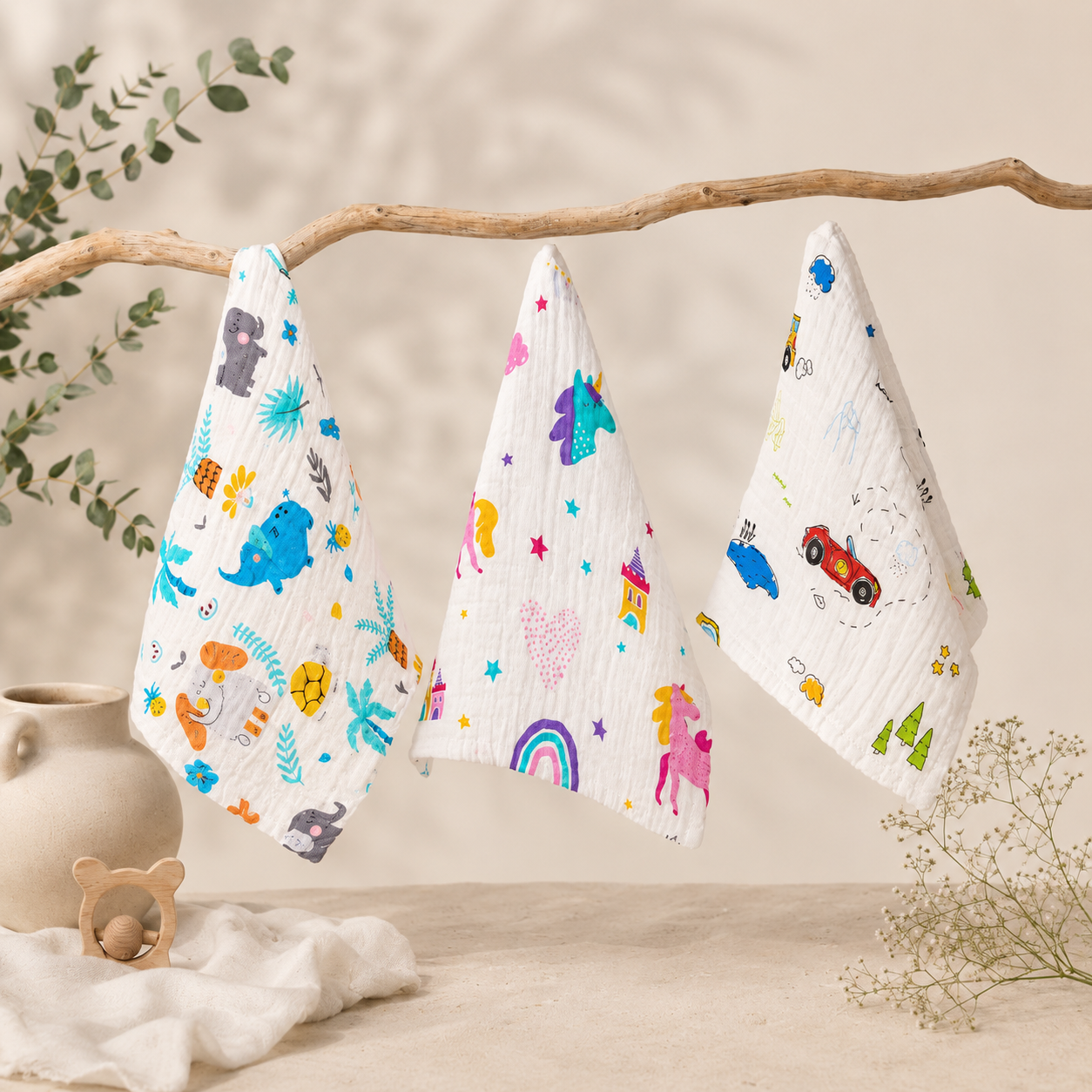 Muslin 6Layer Wash Cloth (Pack of 3)