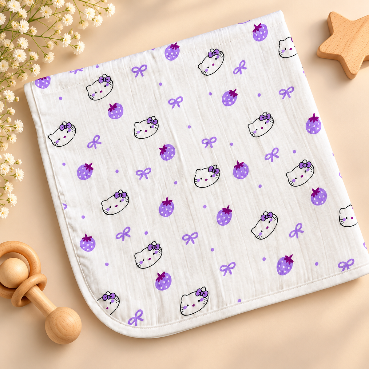 Purple Kitty Strawberry Muslin Dry Sheet
