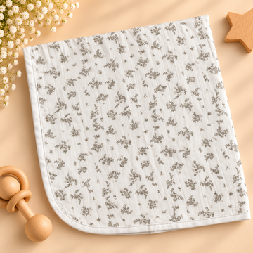 White & Grey Floral Muslin Dry Sheet
