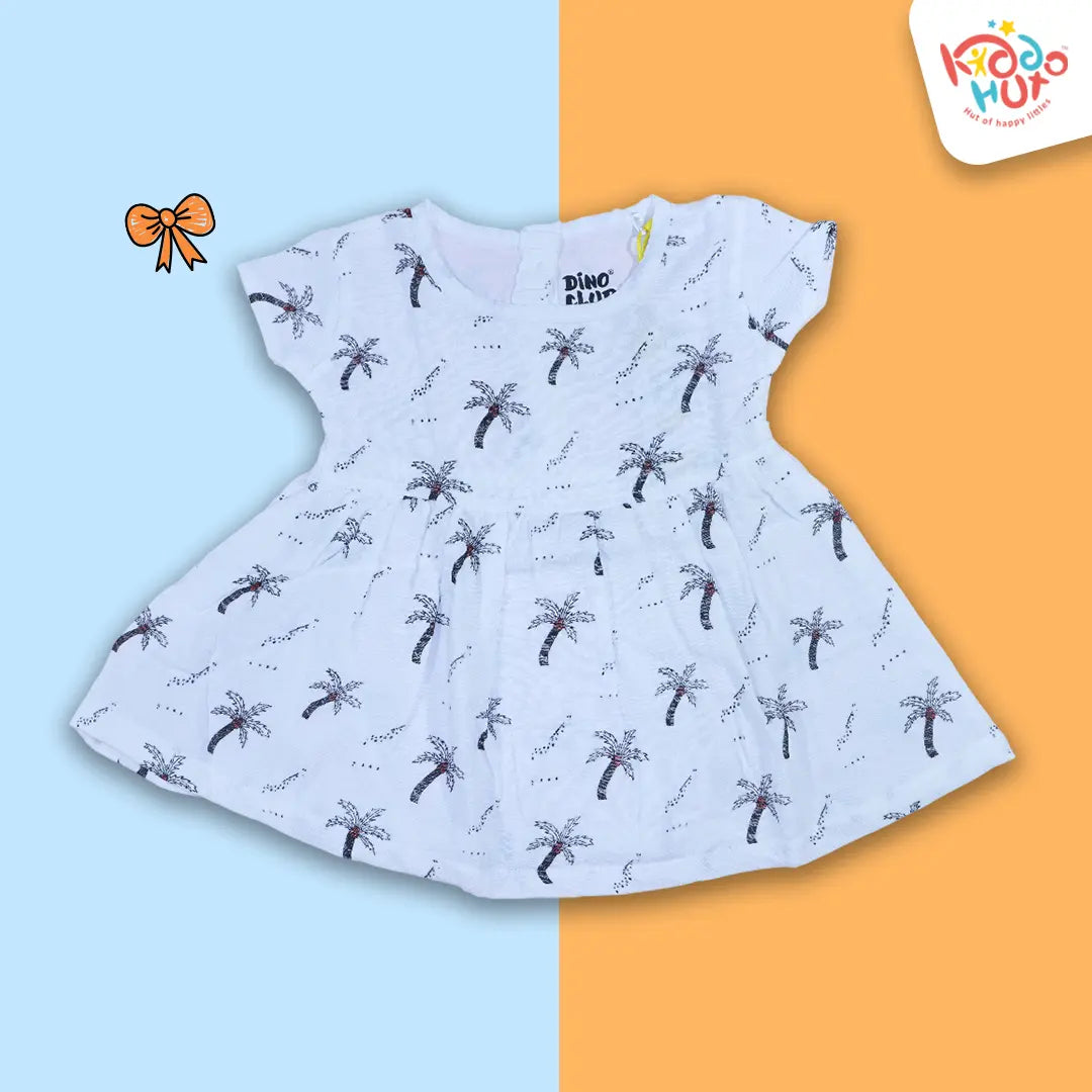 Tree Pattern Muslin Cap Sleeve Frock