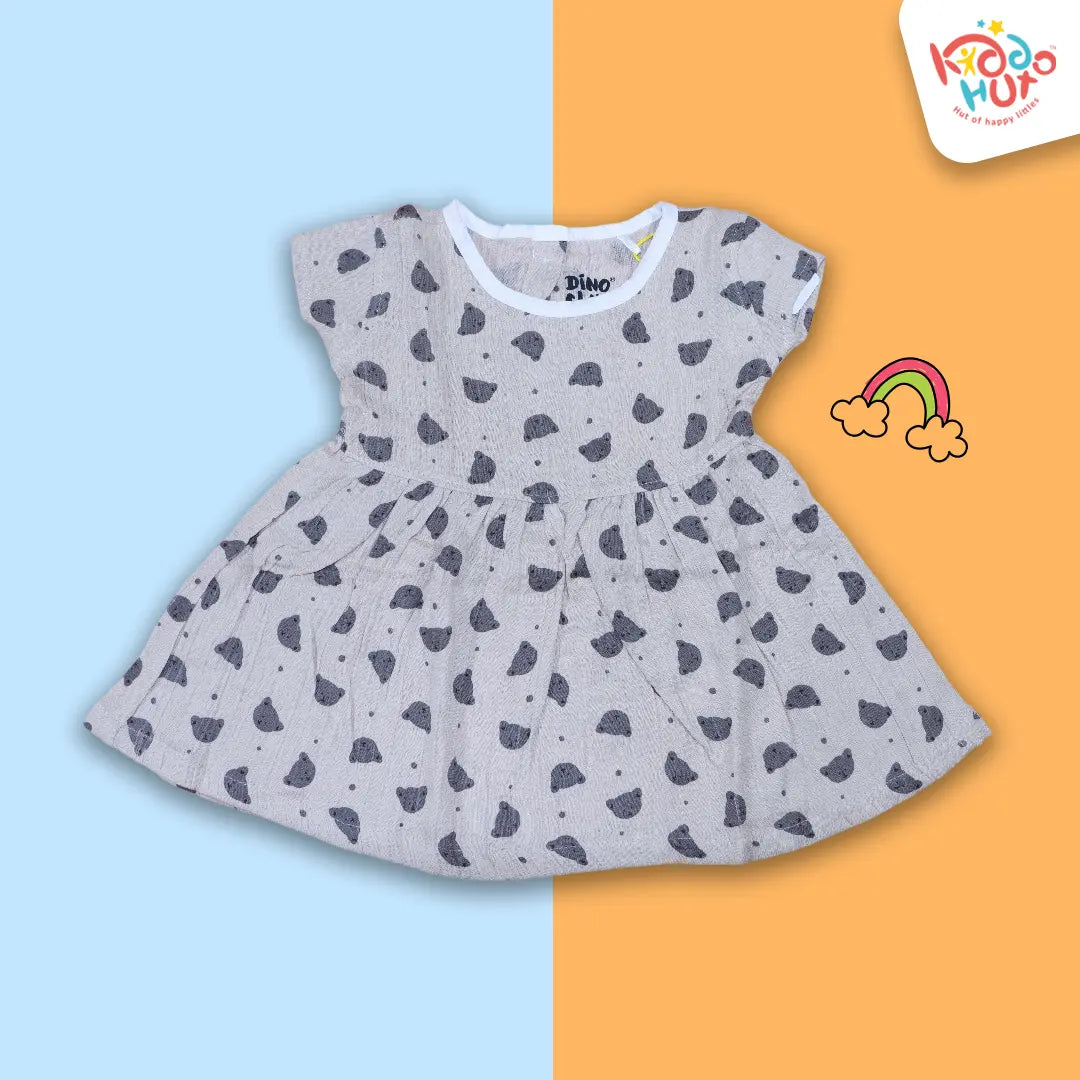 Teddy Muslin Cap Sleeve Frock