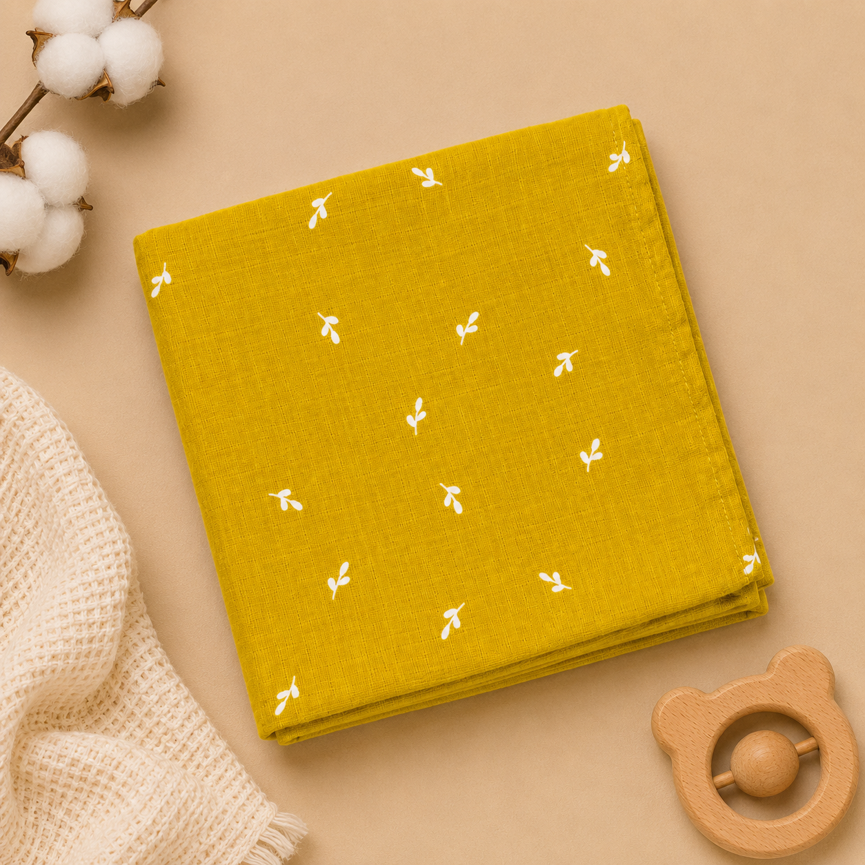 Olive Green Bloom Muslin Swaddle