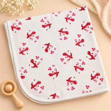 Red Dinosaur Muslin Dry Sheet
