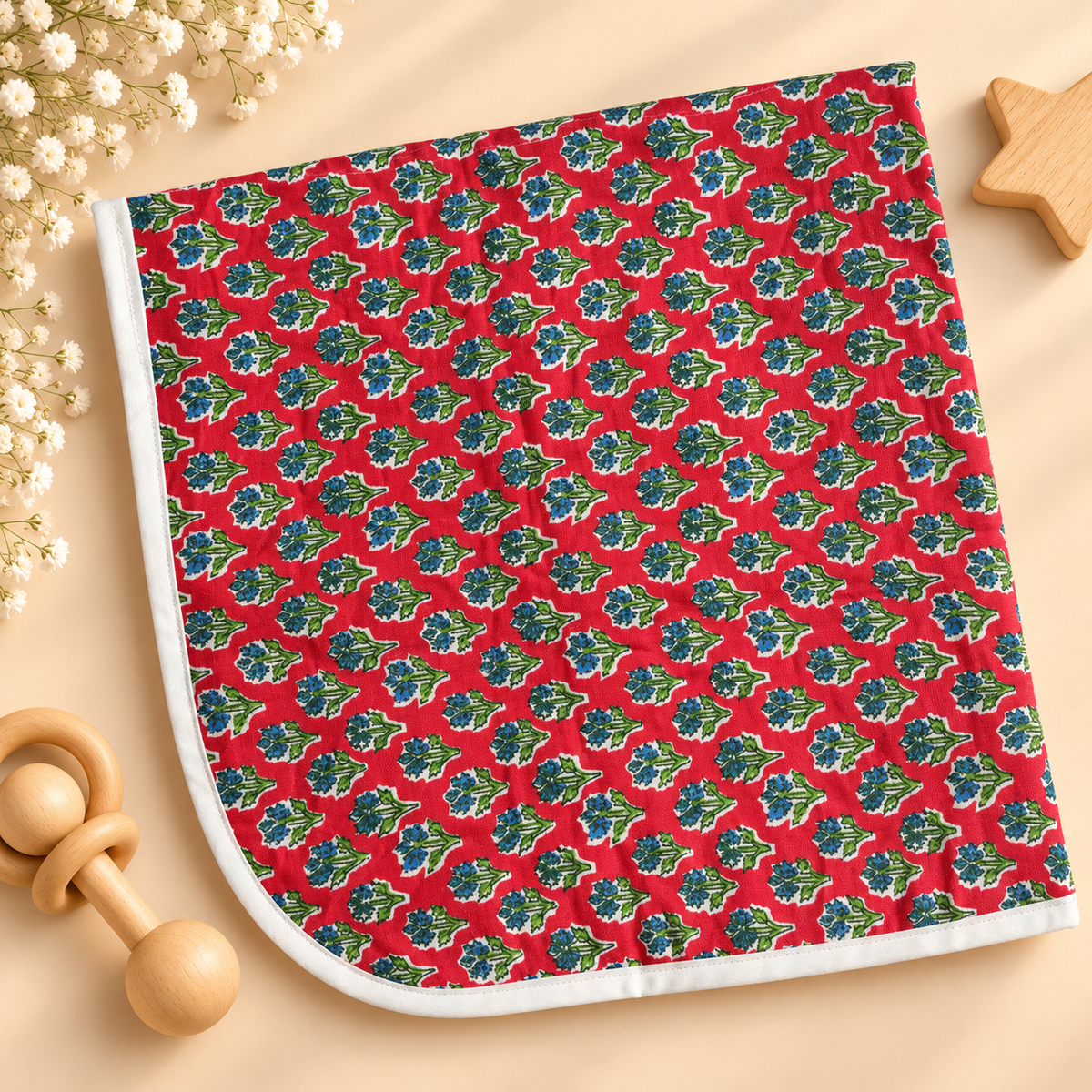 Red & Blue Floral Muslin Dry Sheet