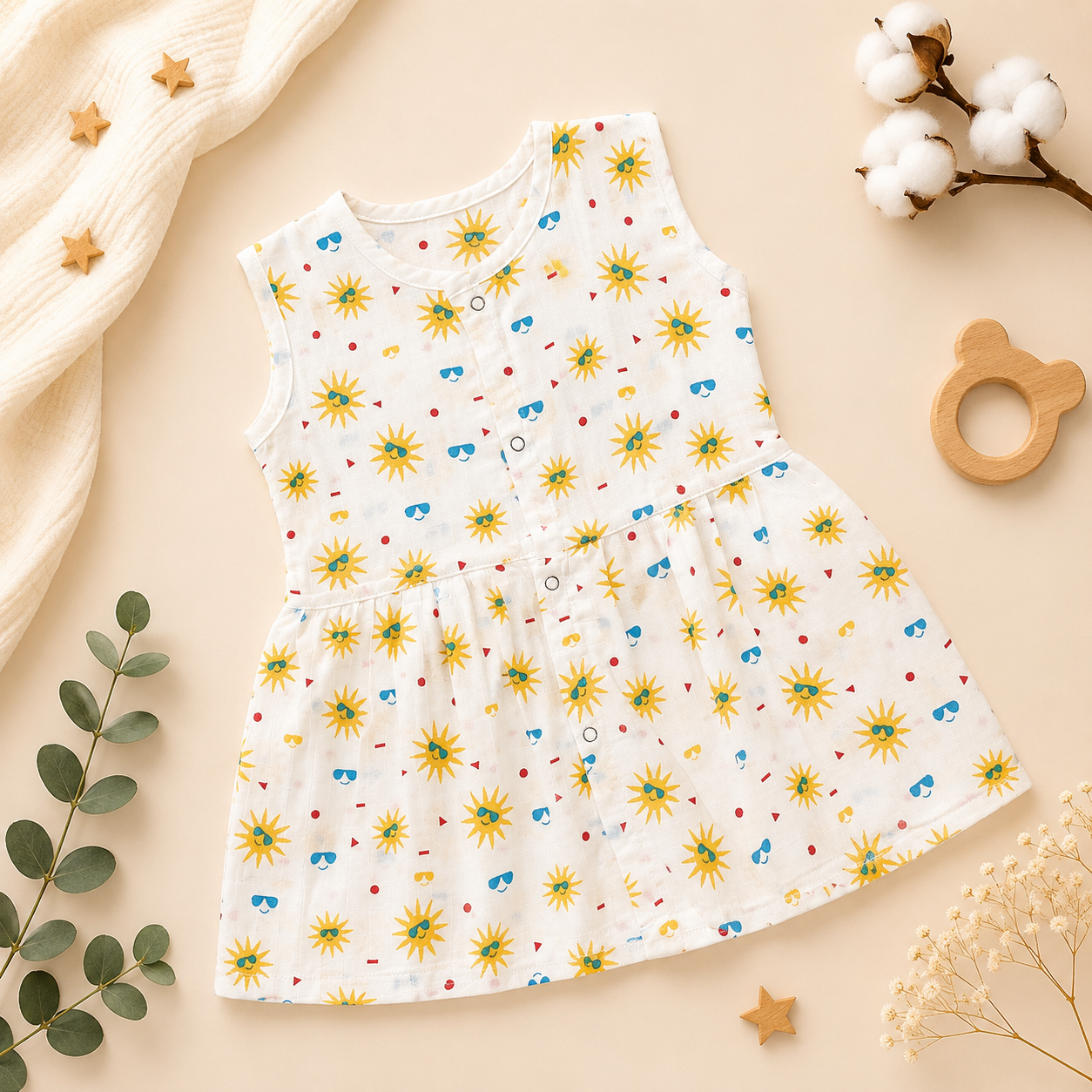 Sunshine Print Sleeveless Frock