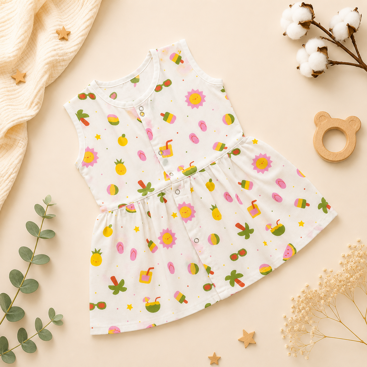 Tropical Summer Sleeveless Frock