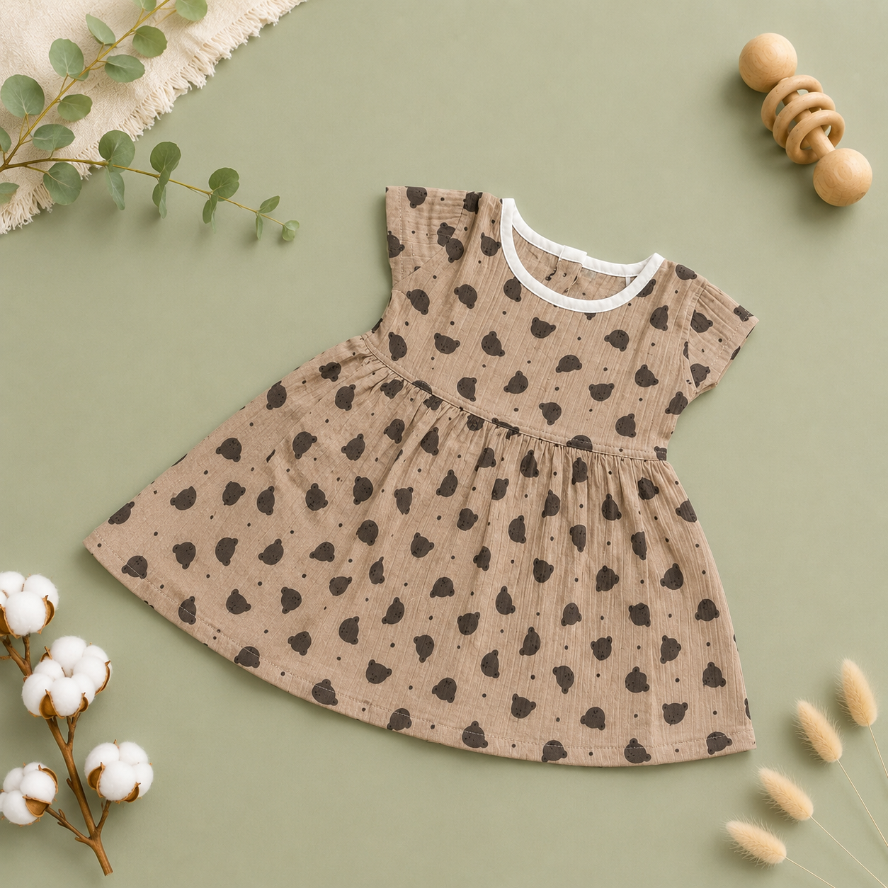 Teddy Muslin Cap Sleeve BB Frock
