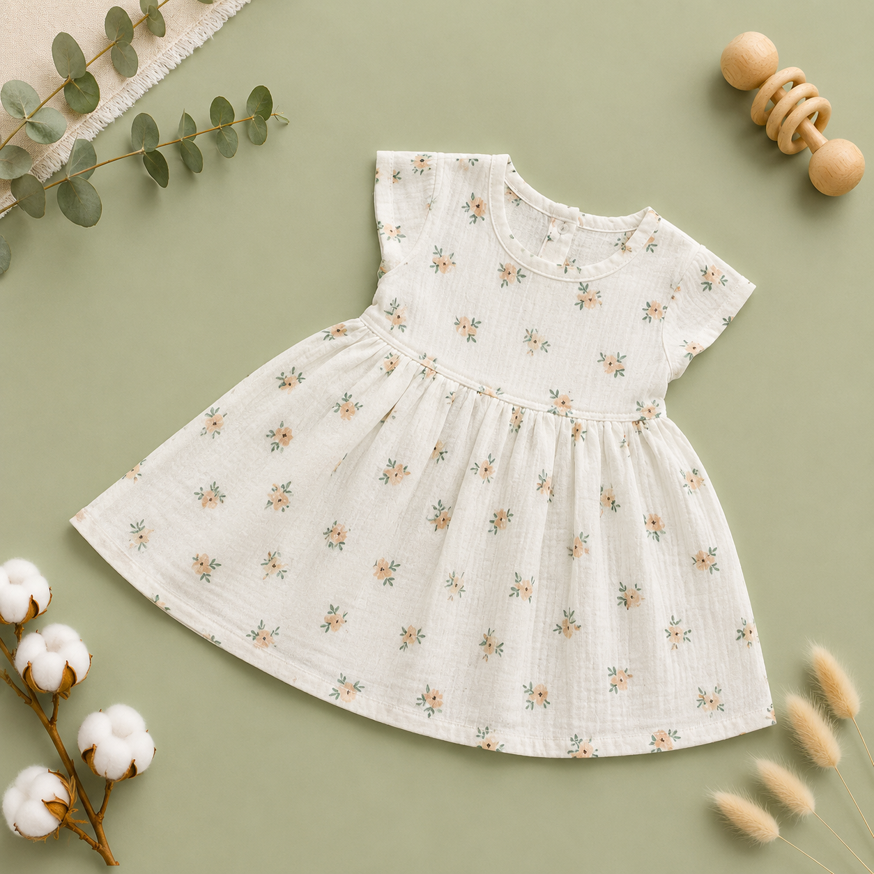 Flower Muslin Cap Sleeve BB Frock