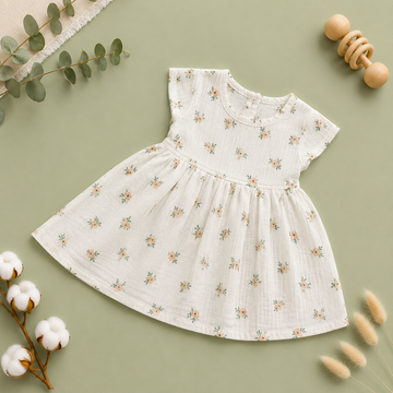 Flower Muslin Cap Sleeve BB Frock