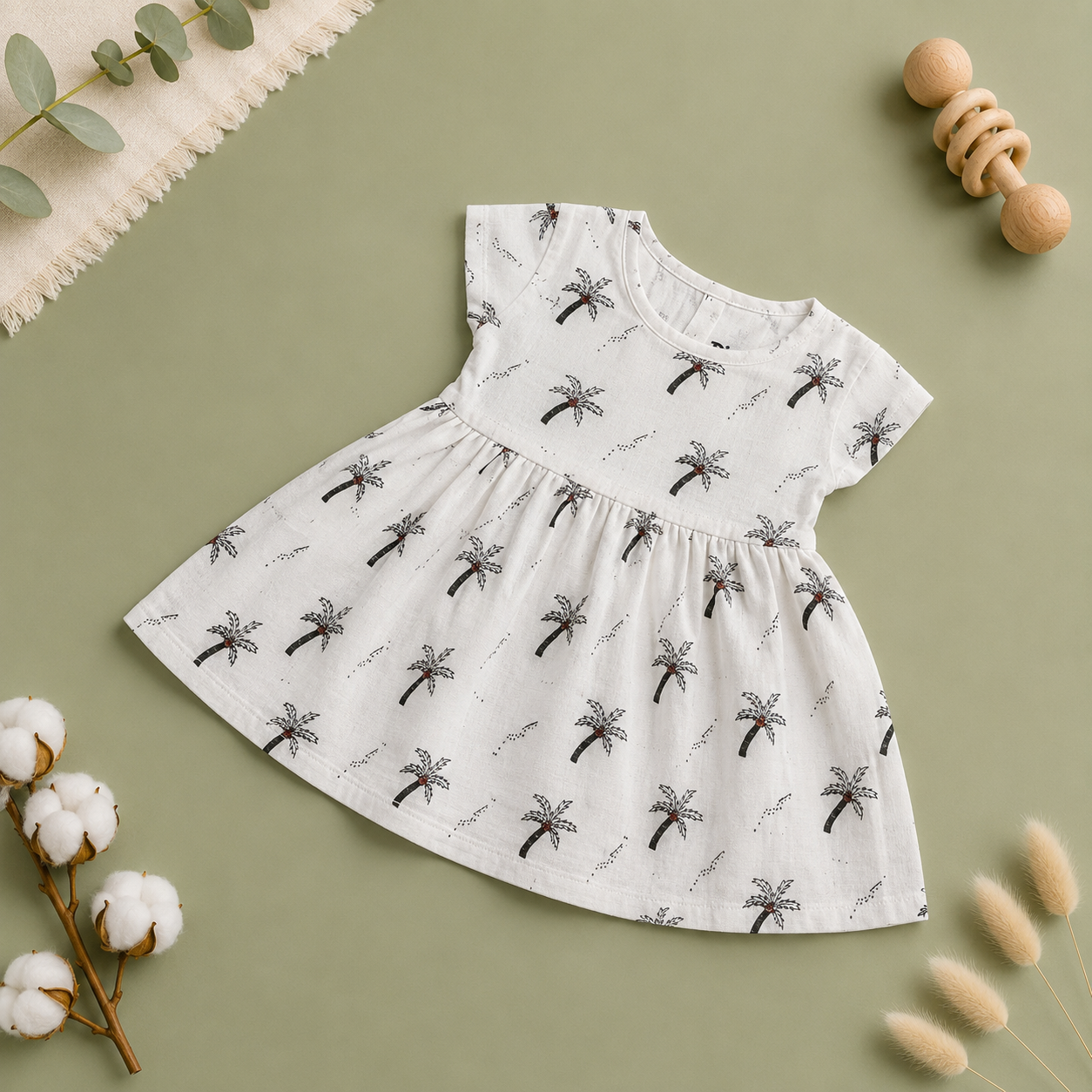 Tree Pattern Muslin Cap Sleeve BB Frock