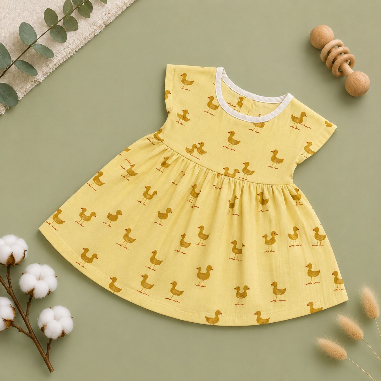 Ducky Muslin Cap Sleeve BB Frock