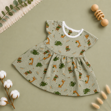 Animated Muslin Cap Sleeve BB Frock
