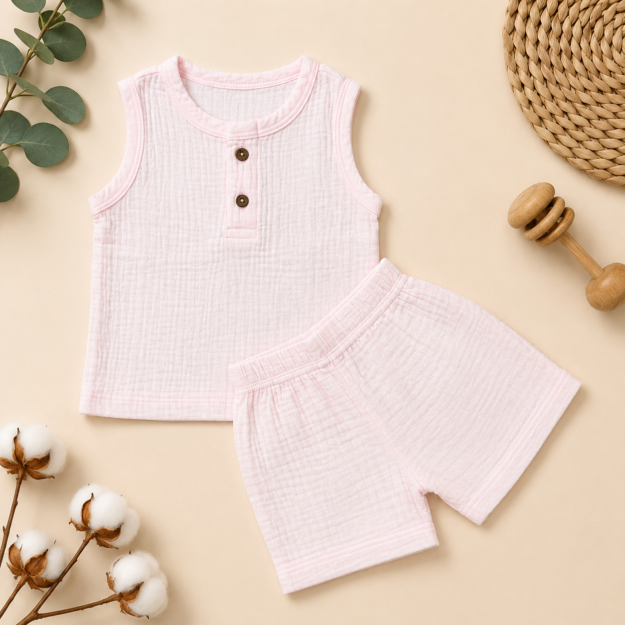 Blush Bloom Crinkled Shorts Set
