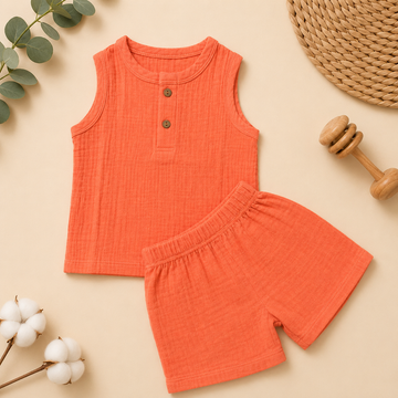 Coral Crinkled Shorts Set