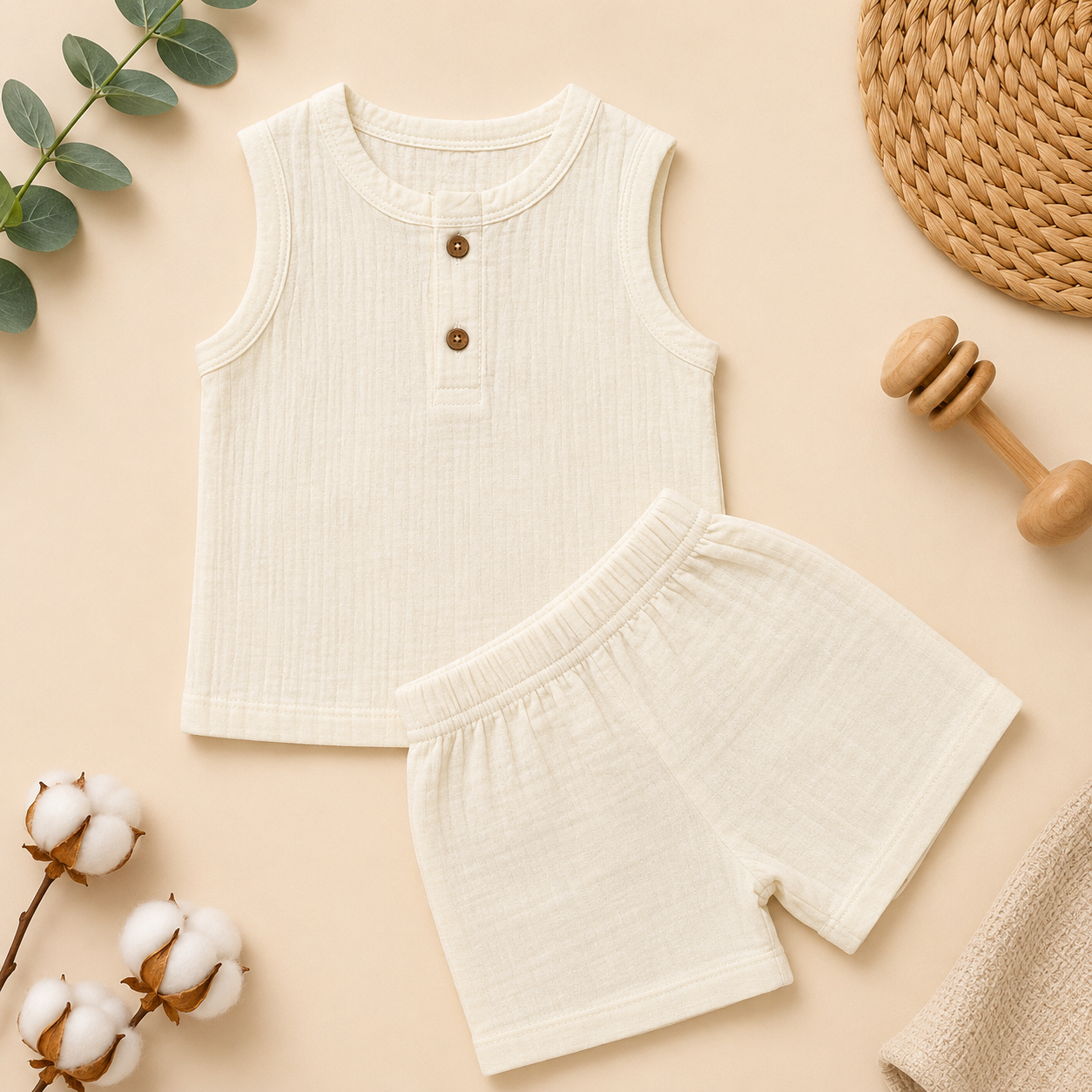 Cloud White Crinkled Shorts Set