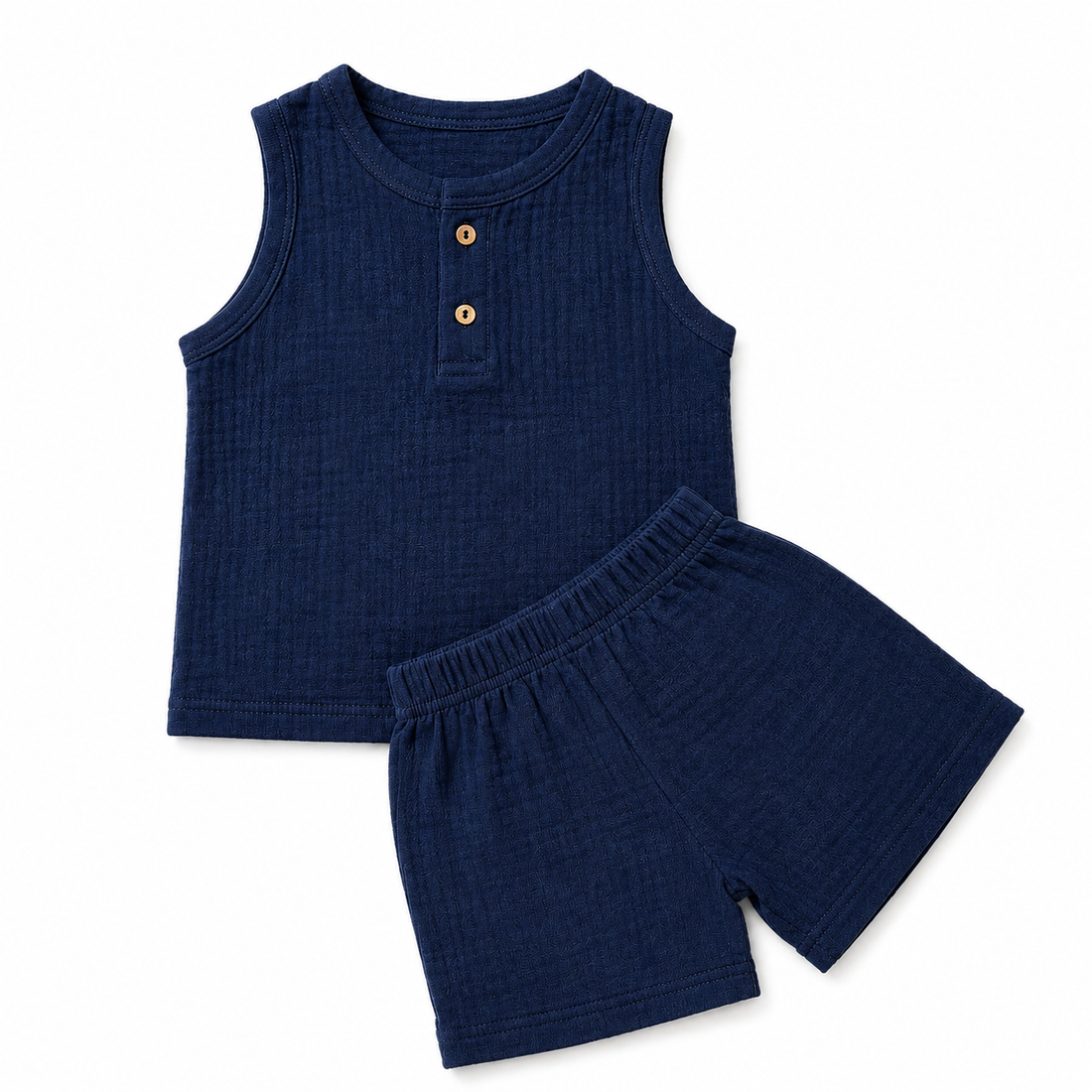 Navy Crinkled Shorts Set