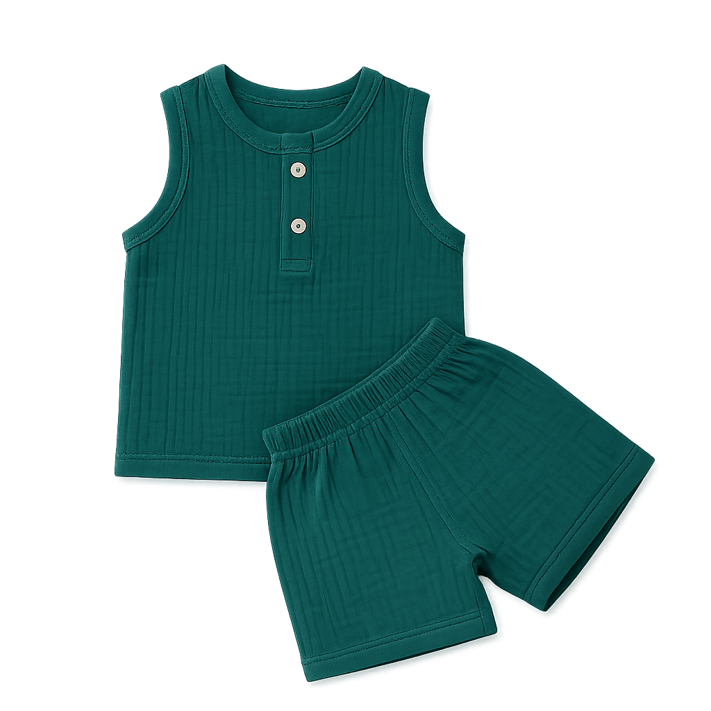Forest Green Crinkled Shorts Set