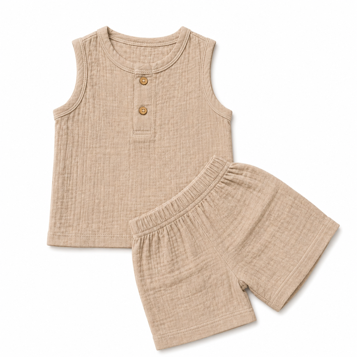 Desert Beige Crinkled Shorts Set