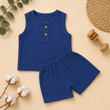 Royal Blue Crinkled Shorts Set