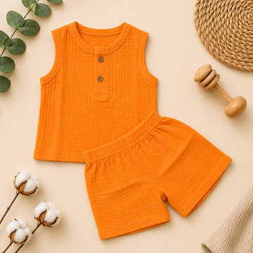 Sunburst Orange Crinkled Shorts Set