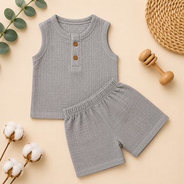Misty Grey Crinkled Shorts Set