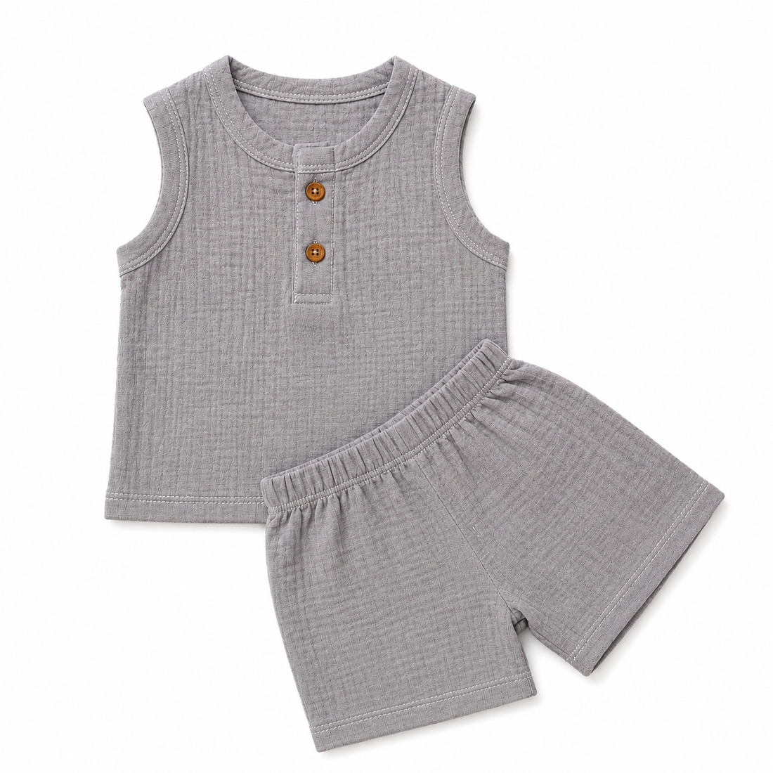 Misty Grey Crinkled Shorts Set