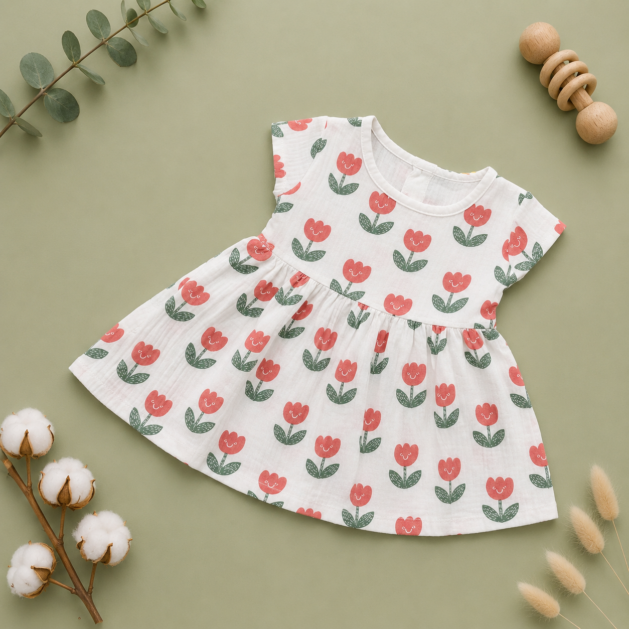 Flowers Muslin Cap Sleeve BB Frock