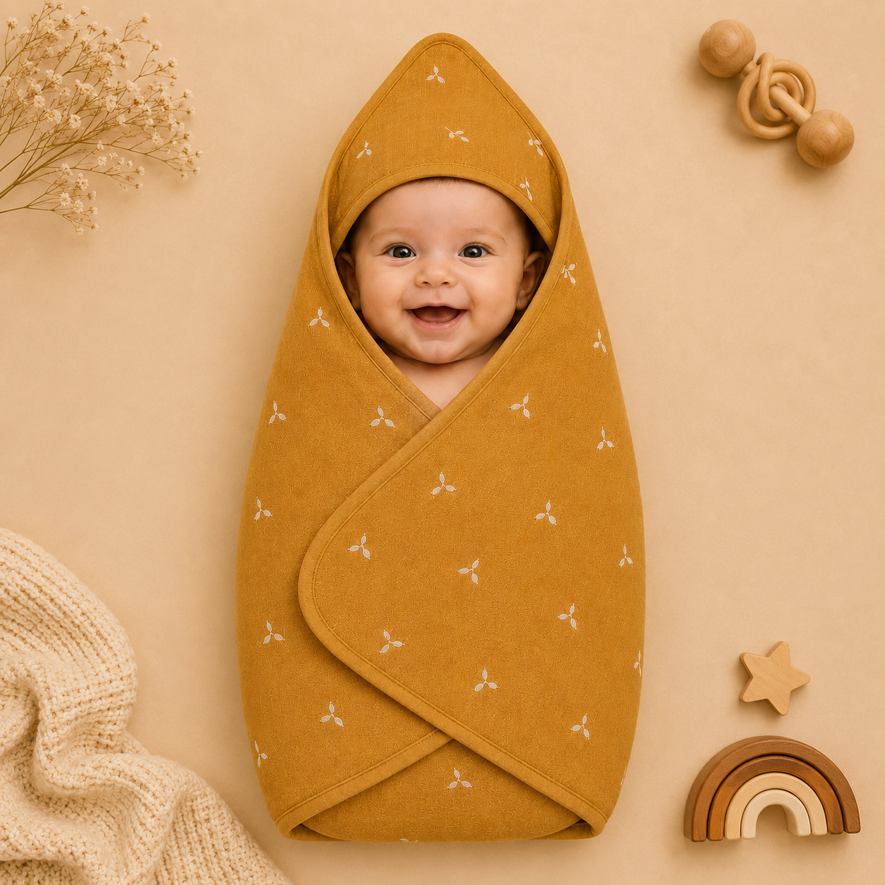 Mustard Bloom Hooded Towel