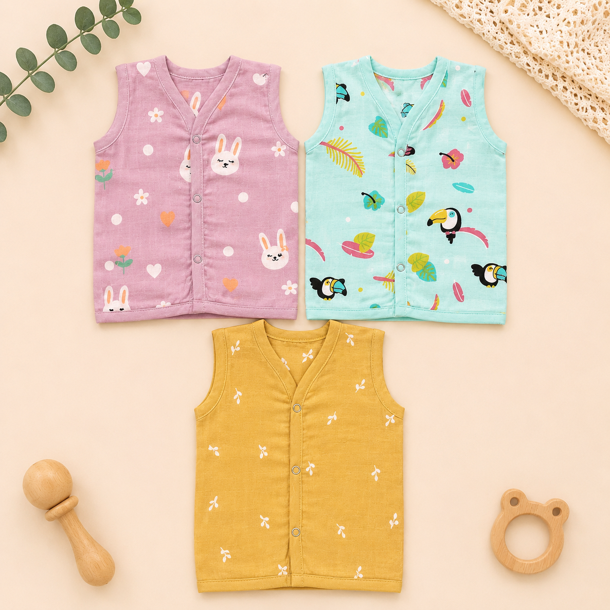 Muslin Color Button Jabla Combo