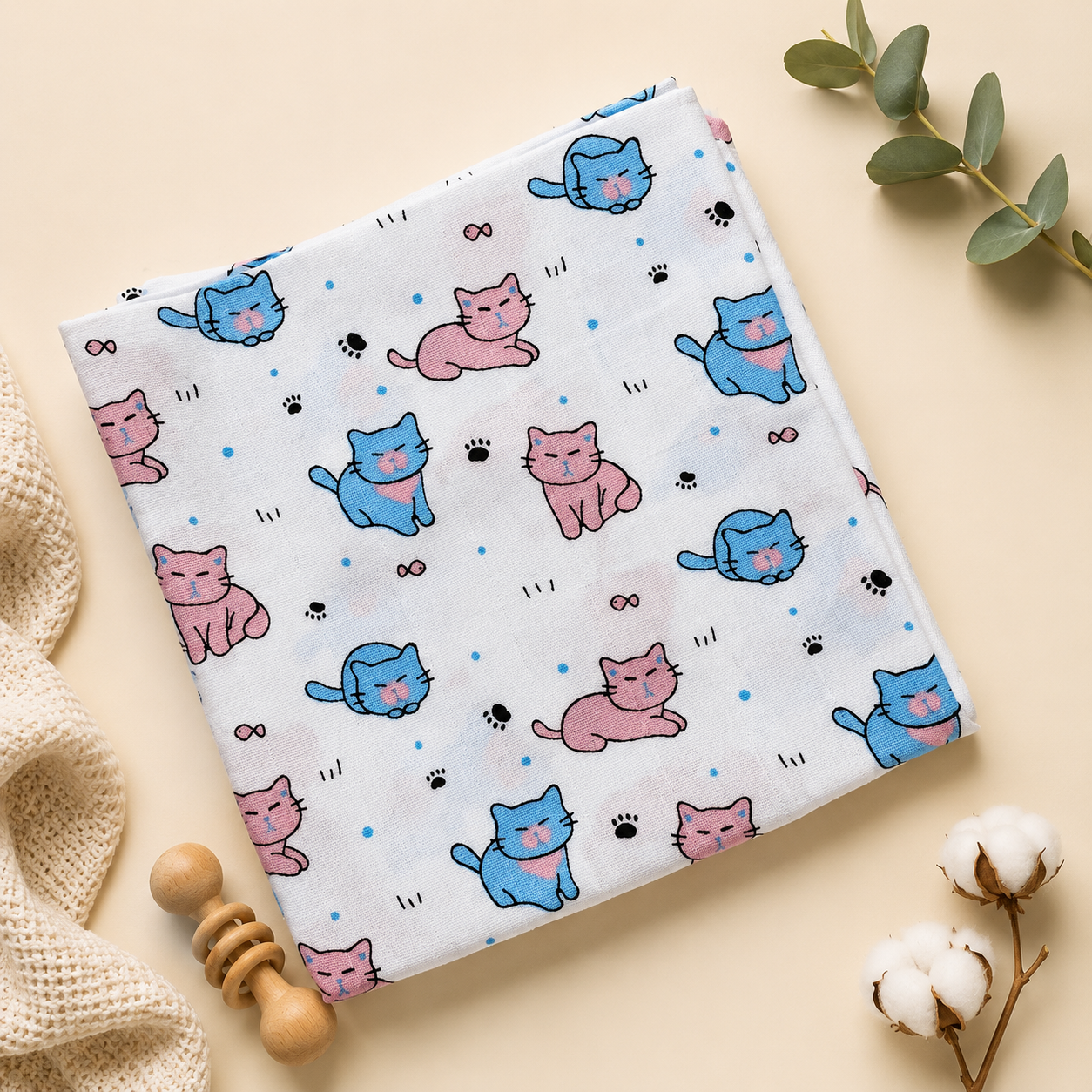 Blue & Pink Kitty Bath Towel
