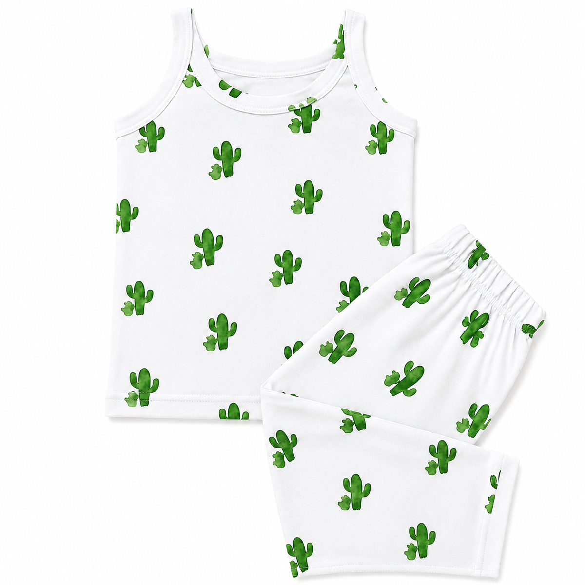 White & Green Cactus SL Night Suit