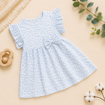 Blue Tiny Floral Ruffle Sleeve Frock