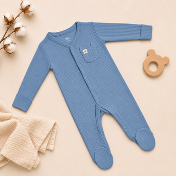 Sky Blue Ribbed Footed Romper