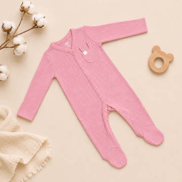 Pink Ribbed Footed Romper