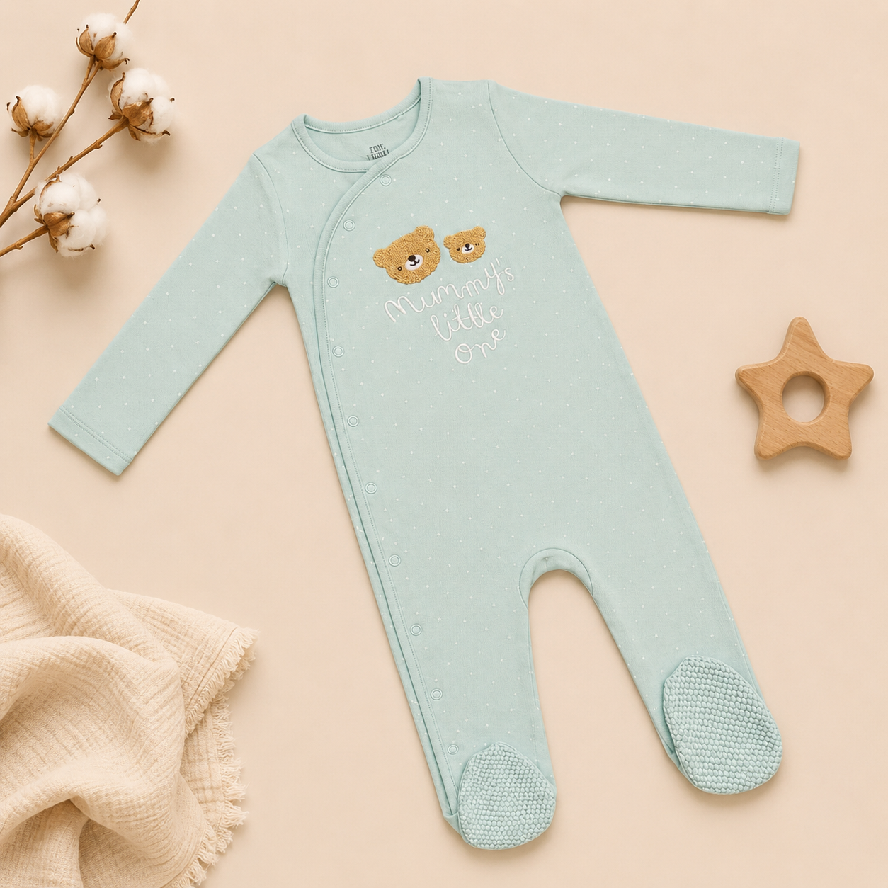 Mint Teddy Baby Romper