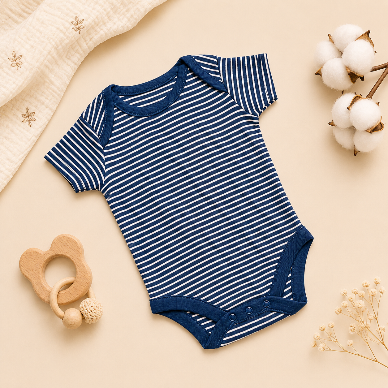 Navy Blue Stripe Baby Onesie