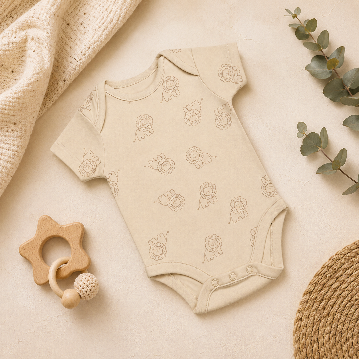 Beige Lion Baby Onesie