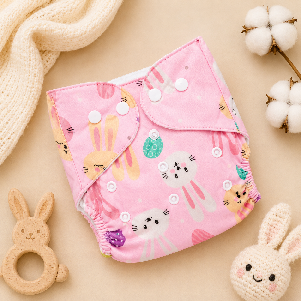 Pink Bunny Cloth Diaper