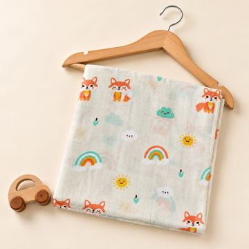 Cute Fox & Rainbow Muslin Swaddle