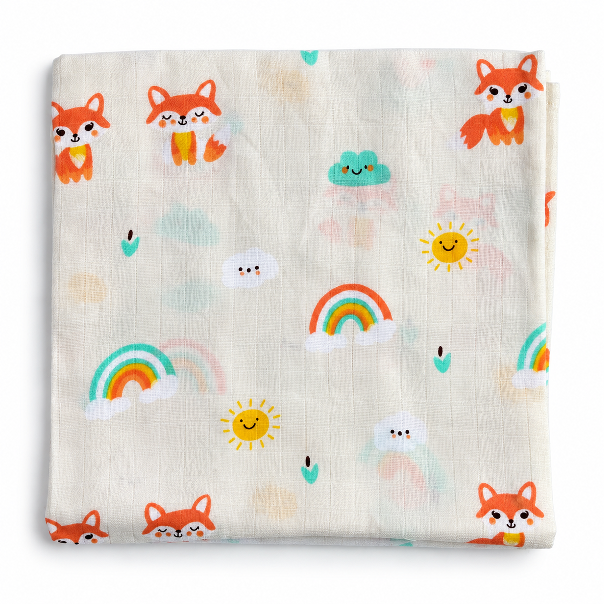 Cute Fox & Rainbow Muslin Swaddle