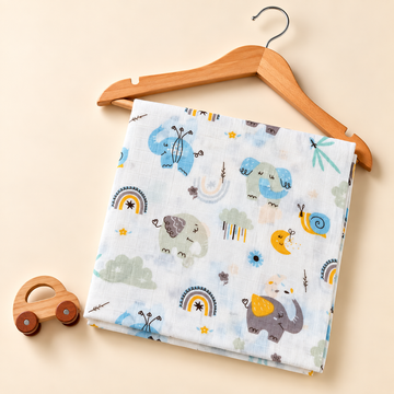 Elephant & Rainbow Muslin Swaddle