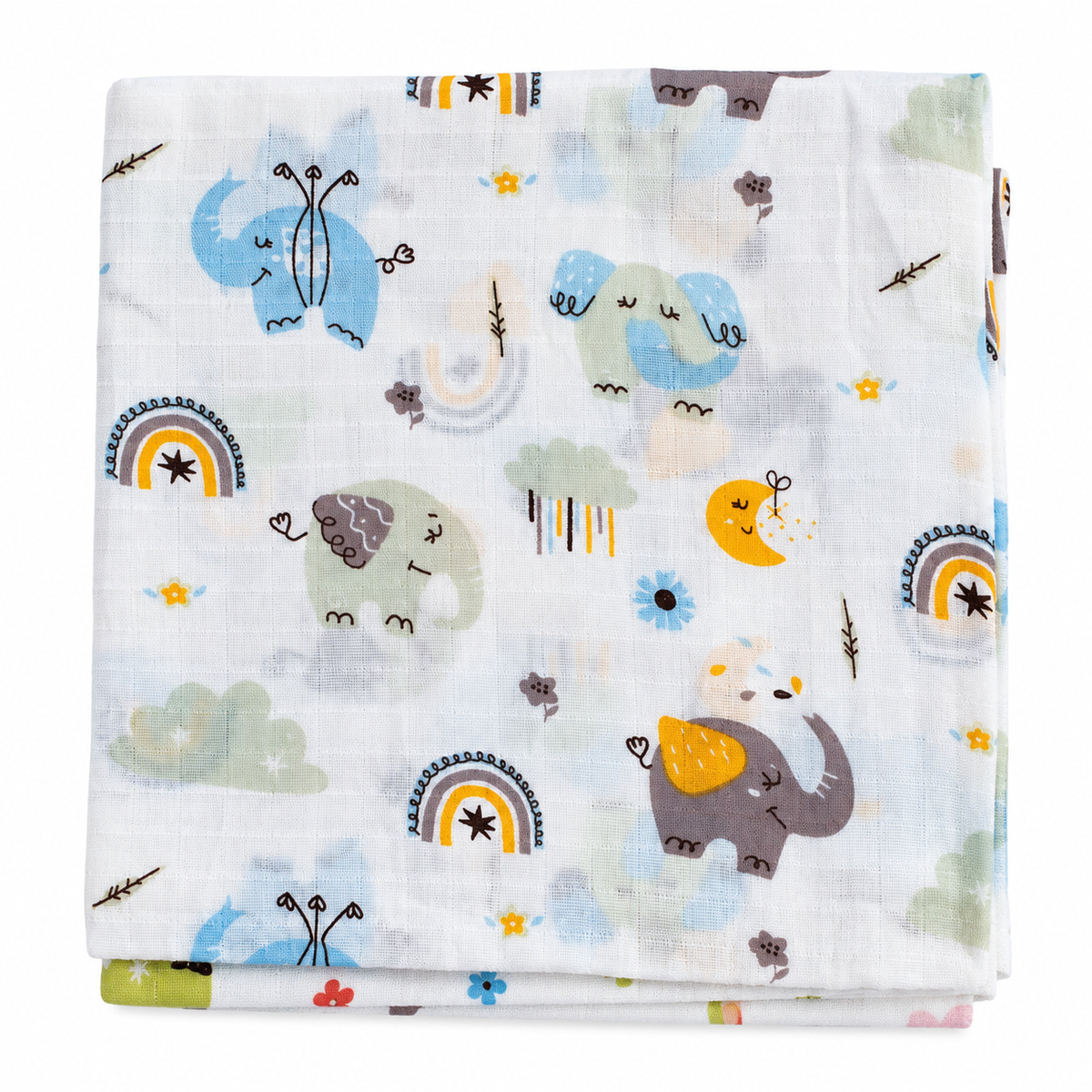 Elephant & Rainbow Muslin Swaddle