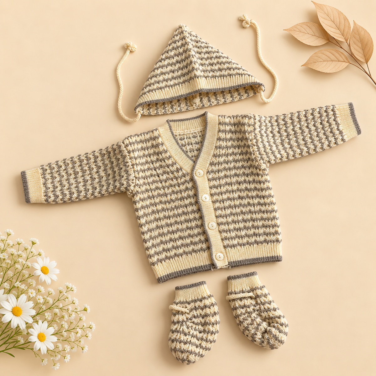 Sweater Cream & Grey Patterned