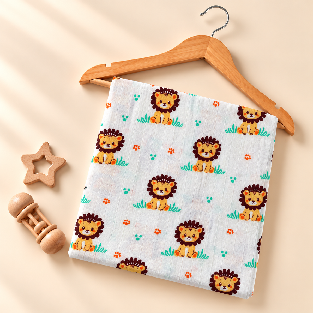 Brown Lion Muslin Swaddle