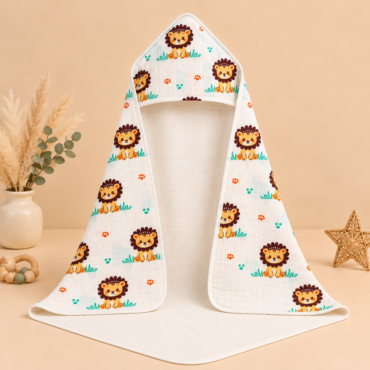 Lion Muslin Hooded Towel